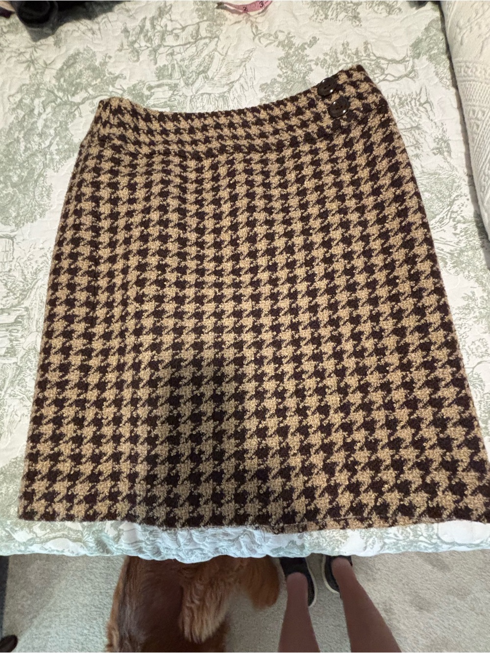 Ann Taylor sz 6 brown beige Houndstooth skirt boucle textured classic preppy - Picture 9 of 11
